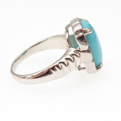 925 Sterling Silver Real Cabochon Tyrone Turquoise Ring Size 8