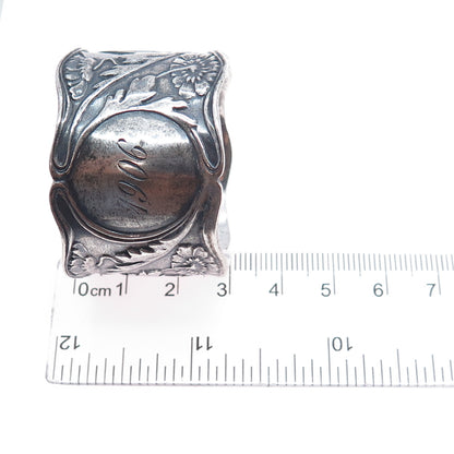 GORHAM Sterling Silver Antique 1906 Engraved Flower Oxidized Napkin Ring Holder