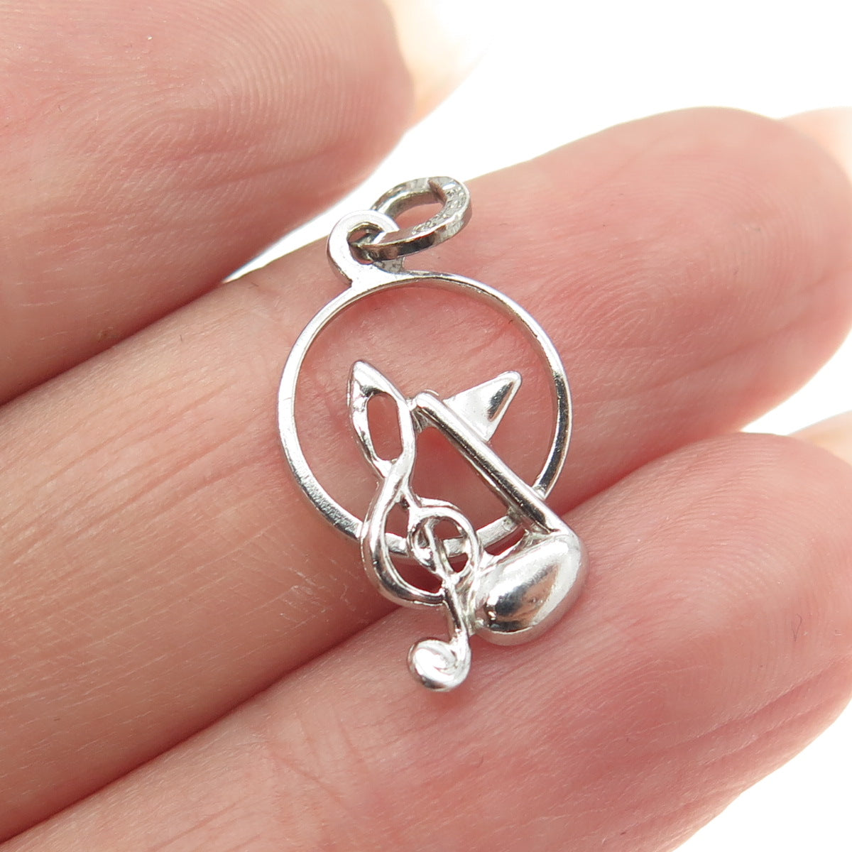 BEAU Sterling Silver Vintage Treble Clef & Eight Music Note Minimalist Pendant