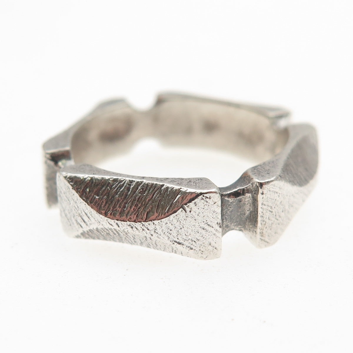 925 Sterling Silver Vintage Modernist Oxidized Band Ring Size 7