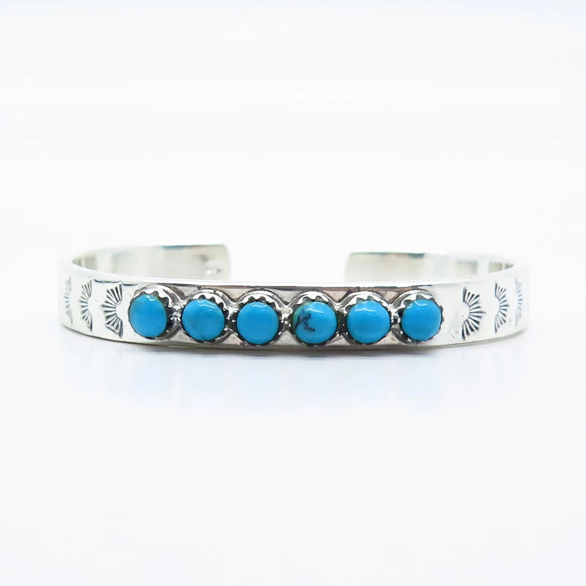 925 Sterling Silver Vintage Real Turquoise Beaded Adjustable Cuff Bracelet 6"