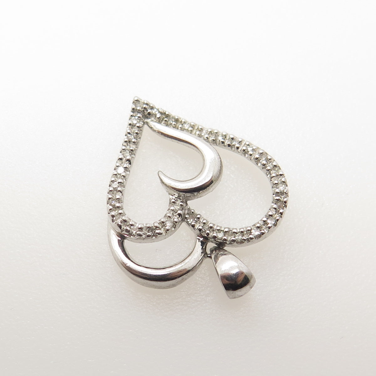 SUN 925 Sterling Silver Real Round-Cut White Diamond Heart Pendant