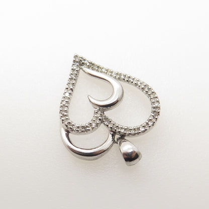 SUN 925 Sterling Silver Real Round-Cut White Diamond Heart Pendant