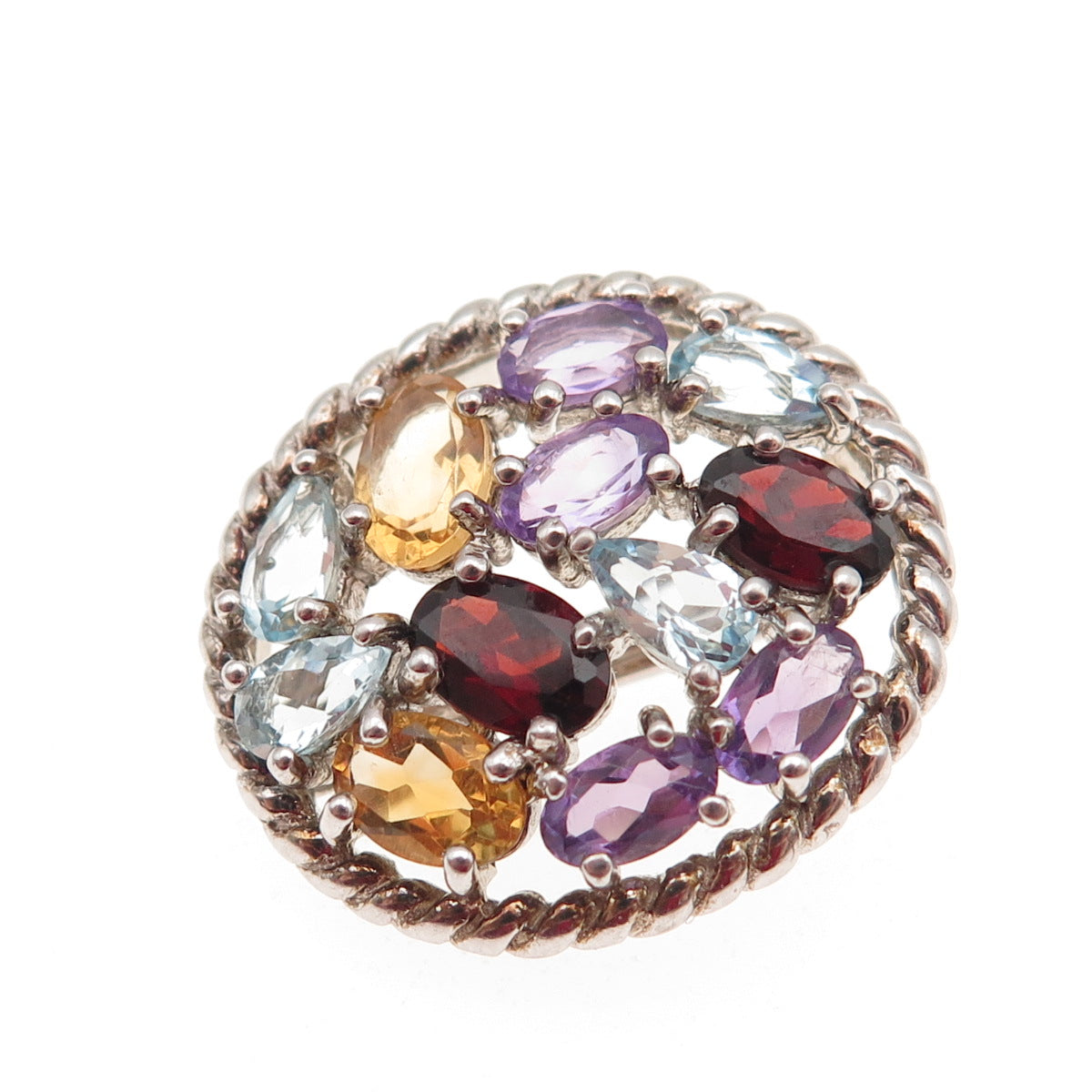 925 Sterling Real Blue Topaz Garnet Citrine Amethyst Cluster Slide Mini Pendant