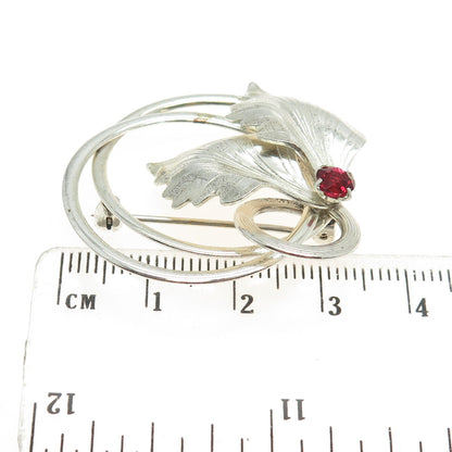 FORSTNER 925 Sterling Silver Antique Art Deco Rhinestone Floral Leaf Pin Brooch