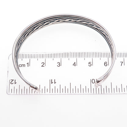 925 Sterling Silver Vintage Oxidized Braided Adjustable Cuff Bracelet 6.5"