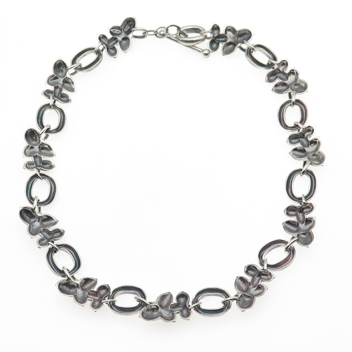 Bill Blass 925 Sterling Silver 18K Gold Vintage Modernist Floral Necklace 16"