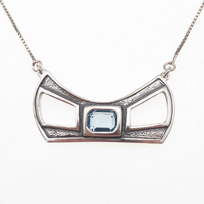 Noy Li 925 Sterling Silver Vintage Israel Blue C Z Bow Box Chain Necklace 18"
