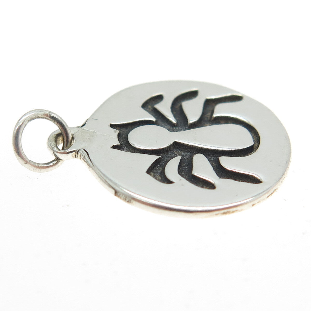 925 Sterling Silver Vintage Spider Round Tag Charm Pendant