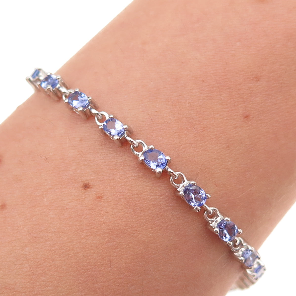925 Sterling Silver Real Oval-Cut Tanzanite Bracelet 7-8"