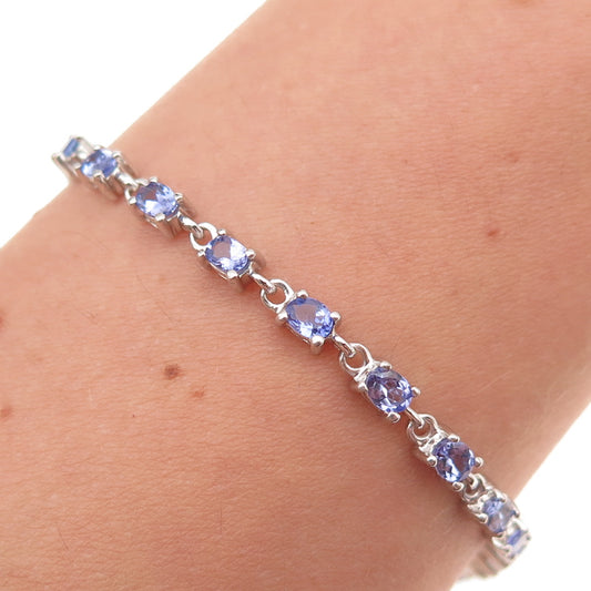925 Sterling Silver Real Oval-Cut Tanzanite Bracelet 7-8"