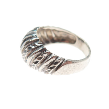 925 Sterling Silver Vintage Modernist Ribbed Dome Oxidized Ring Size 6.5