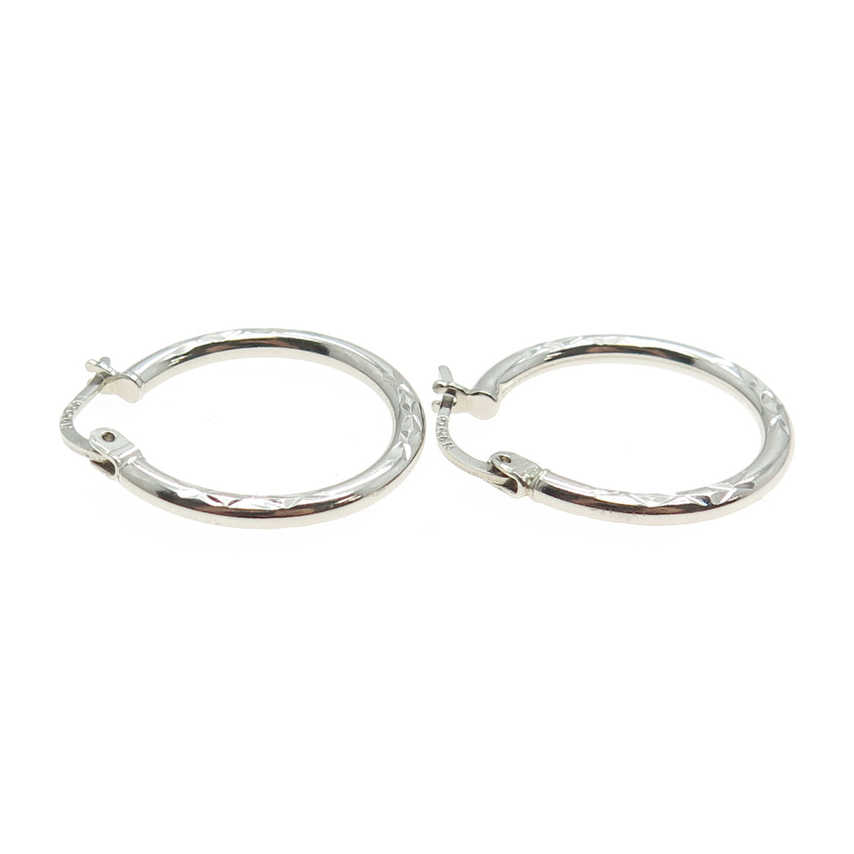 925 Sterling Silver Engraved Hinged Hoop Earrings