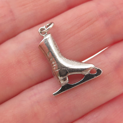 925 Sterling Silver Vintage Ice Skating Shoe Oxidized 3D Charm Pendant