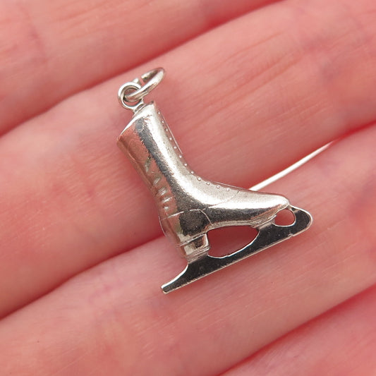 925 Sterling Silver Vintage Ice Skating Shoe Oxidized 3D Charm Pendant