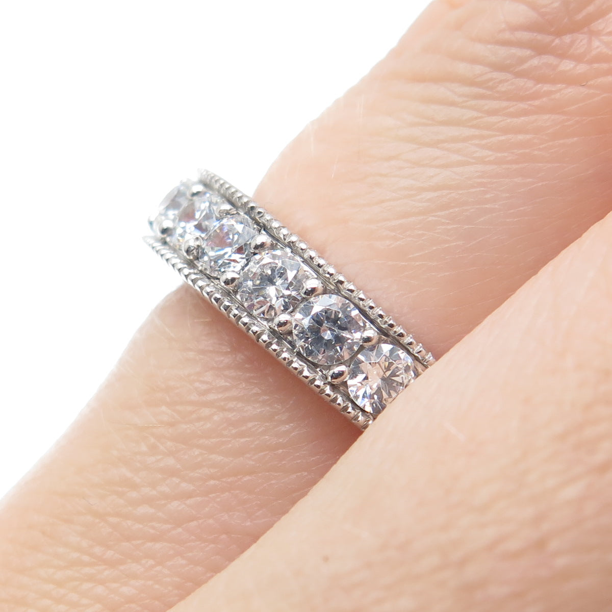 925 Sterling Silver Round-Cut C Z Half Eternity Band Ring Size 7.25