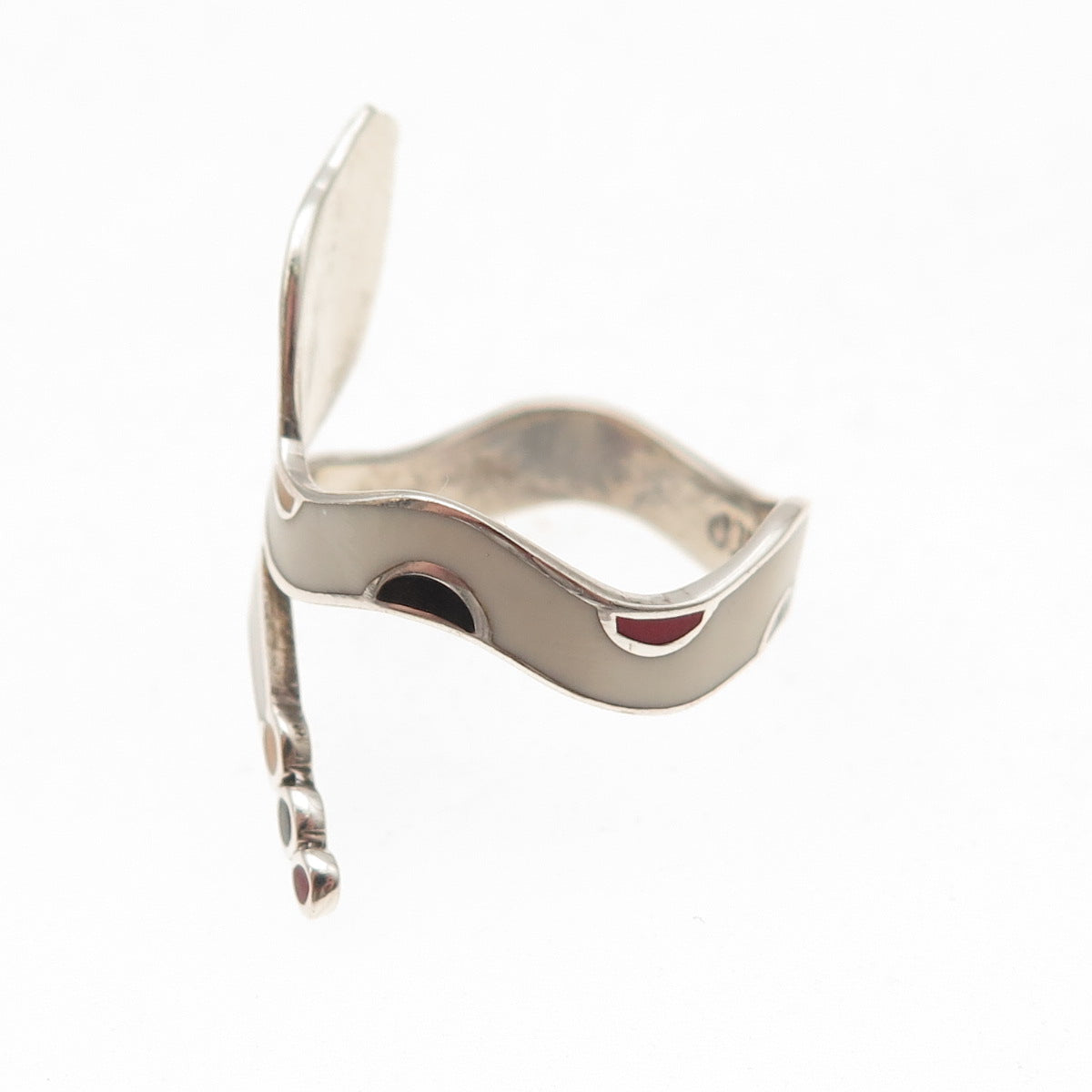 925 Sterling Silver Vintage Mexico Enamel Snake Ring Size 5.25