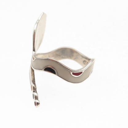 925 Sterling Silver Vintage Mexico Enamel Snake Ring Size 5.25