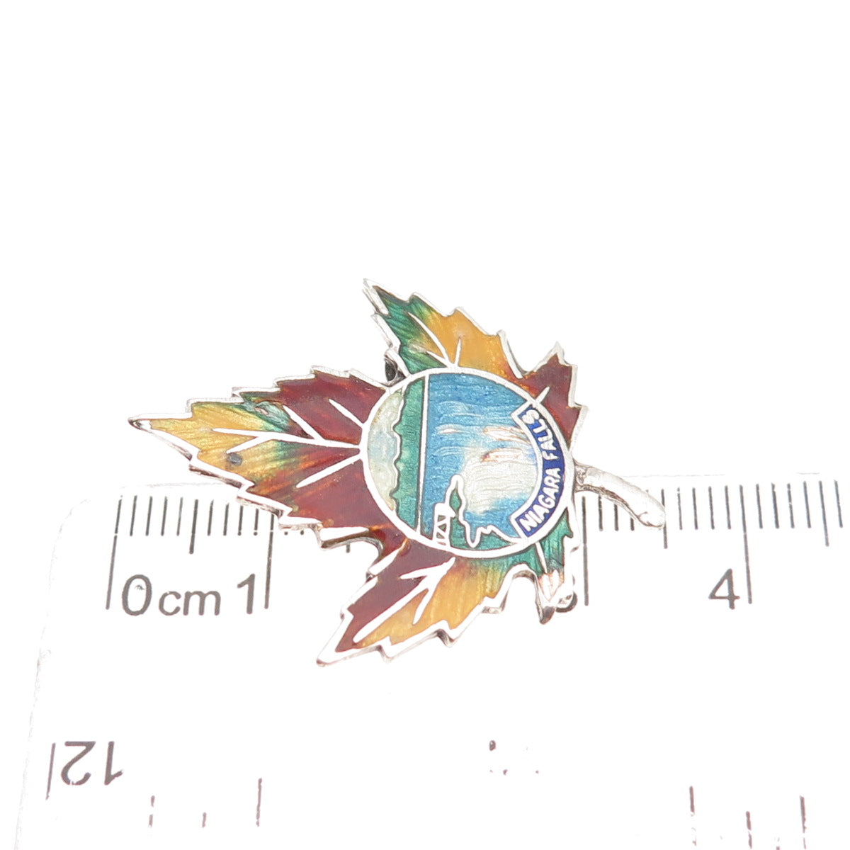 925 Sterling Silver Antique Art Deco Enamel Niagara Falls Maple Leaf Pin Brooch