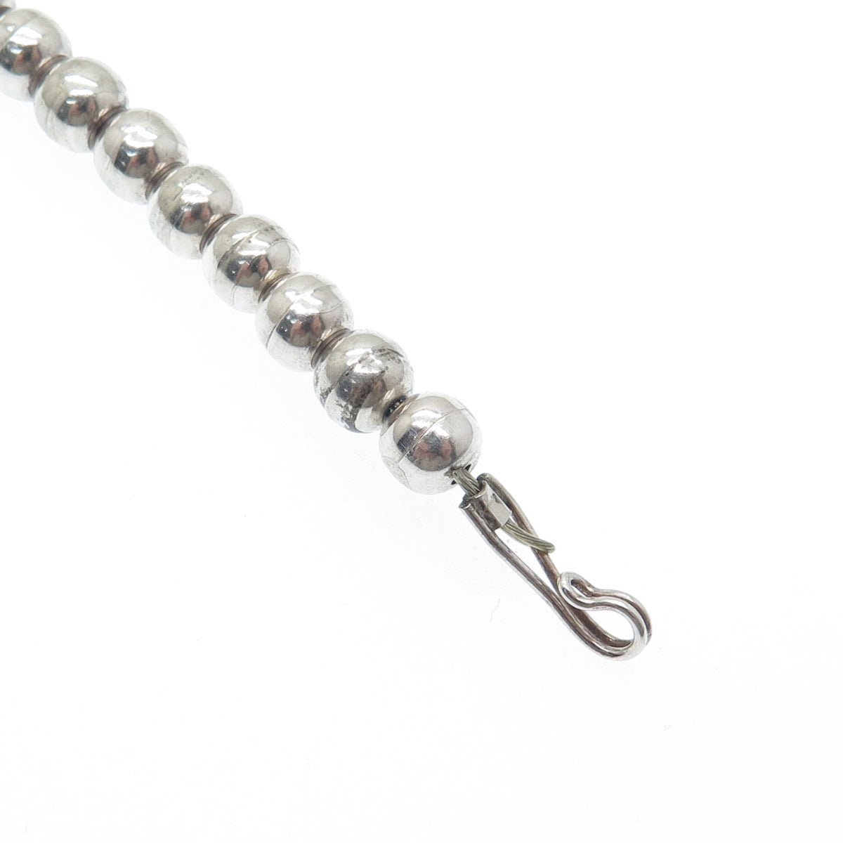 Old Pawn 925 Sterling Silver Vintage Turquoise Gem Bar & Bead Chain Necklace 14"