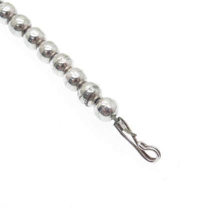 Old Pawn 925 Sterling Silver Vintage Turquoise Gem Bar & Bead Chain Necklace 14"