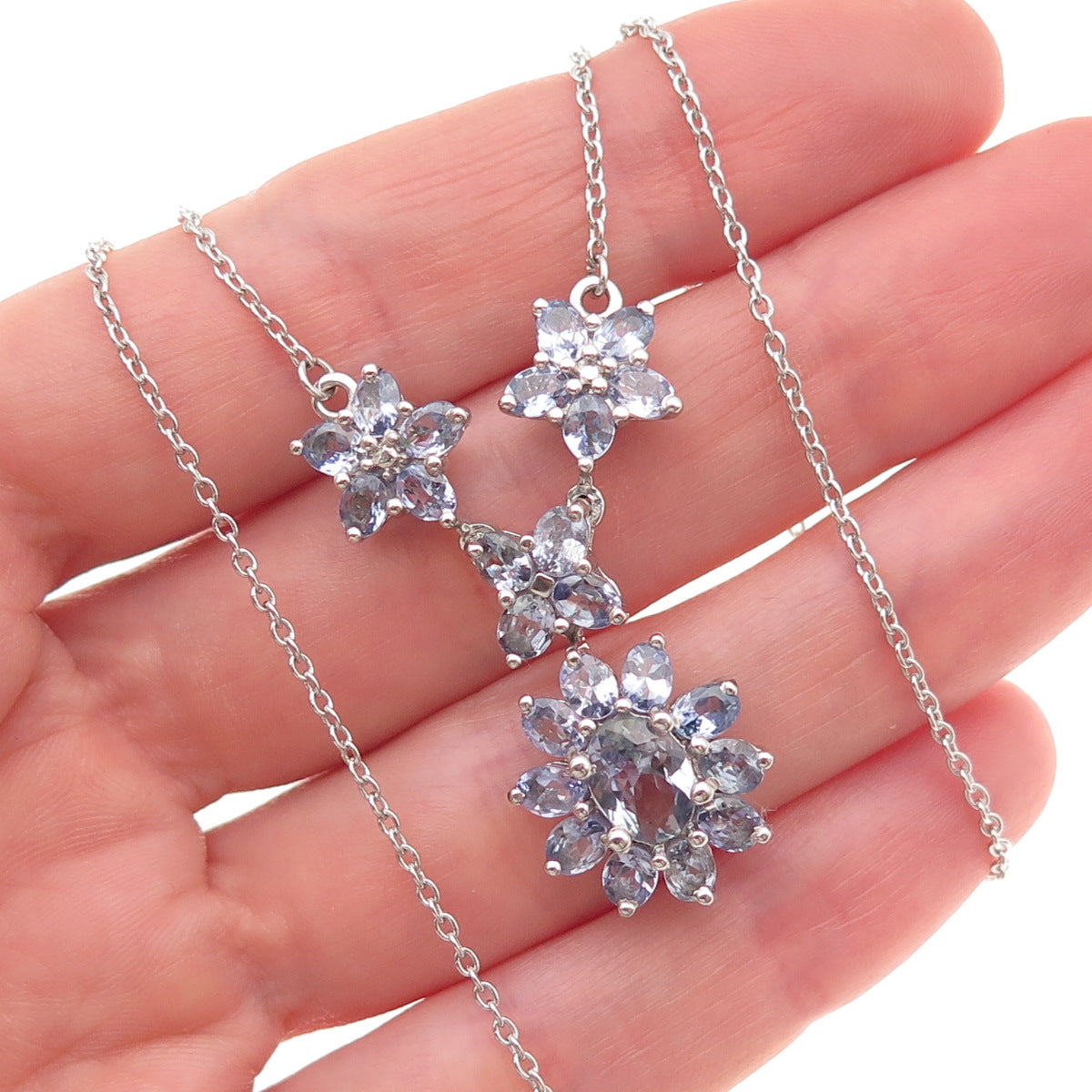 Chuck Clemency 925 Sterling Silver Real Tanzanite Cable Chain Necklace 18"