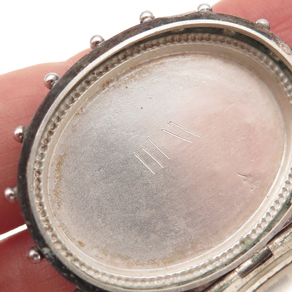925 Sterling Silver Antique Victorian Oval Beaded Oxidized Locket Pendant