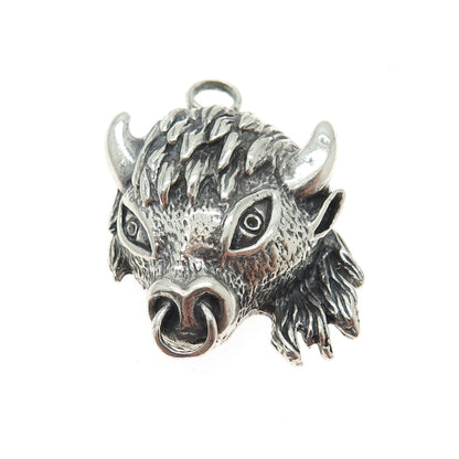 925 Sterling Silver Vintage Bull's Head Oxidized Pendant