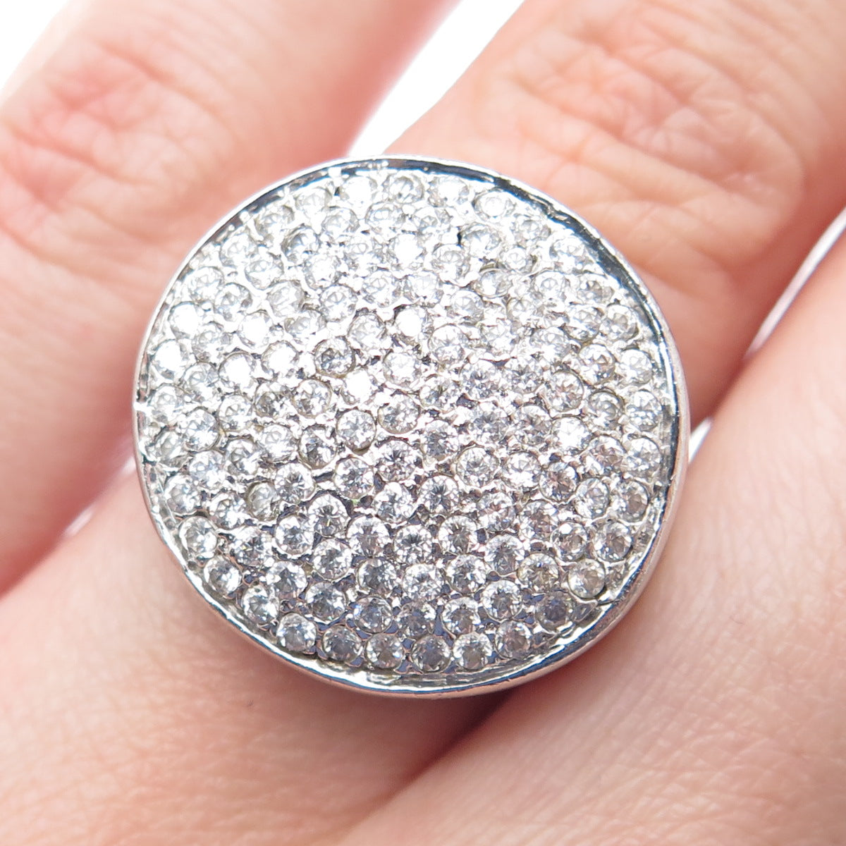 925 Sterling Silver Round-Cut Shaped C Z Sparkle Domed Ring Size 7