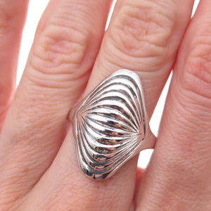 925 Sterling Silver Vintage Modernist Ribbed Dome Oxidized Ring Size 8