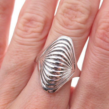 925 Sterling Silver Vintage Modernist Ribbed Dome Oxidized Ring Size 8