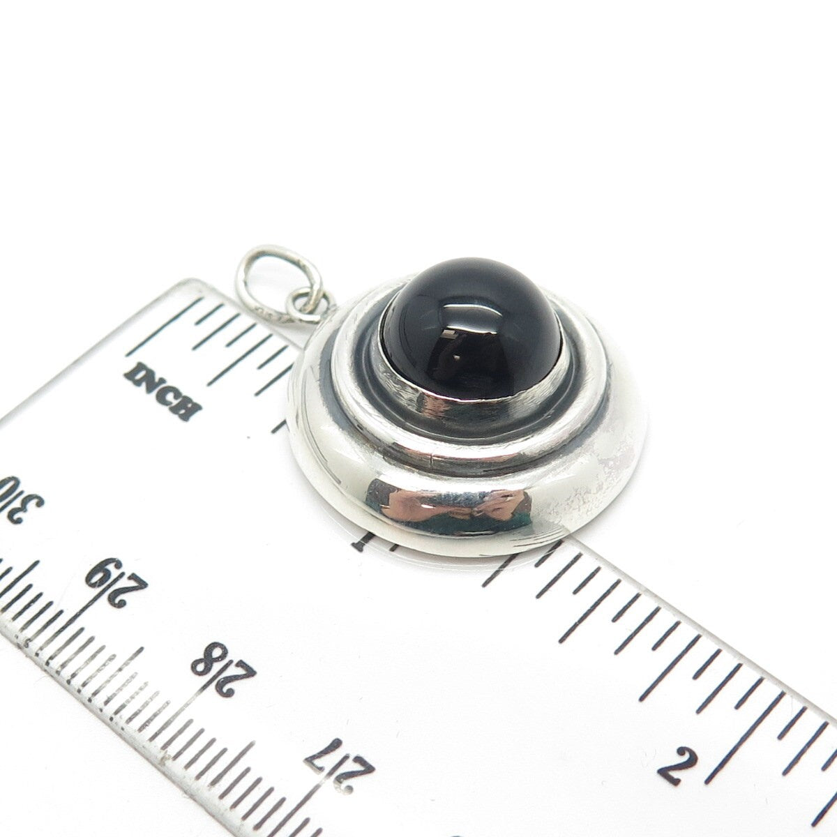 925 Sterling Silver Vintage Real Black Onyx Gemstone Pendant
