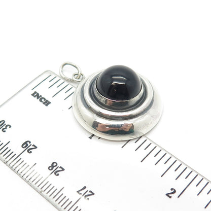 925 Sterling Silver Vintage Real Black Onyx Gemstone Pendant