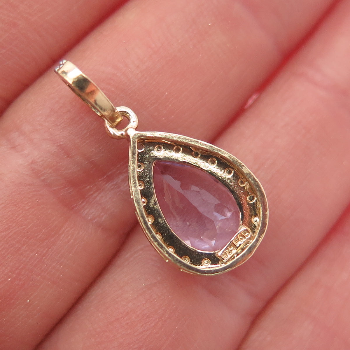 925 Sterling Silver Gold Plated Real Diamond Accent & Amethyst Charm Pendant
