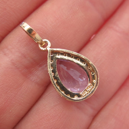 925 Sterling Silver Gold Plated Real Diamond Accent & Amethyst Charm Pendant