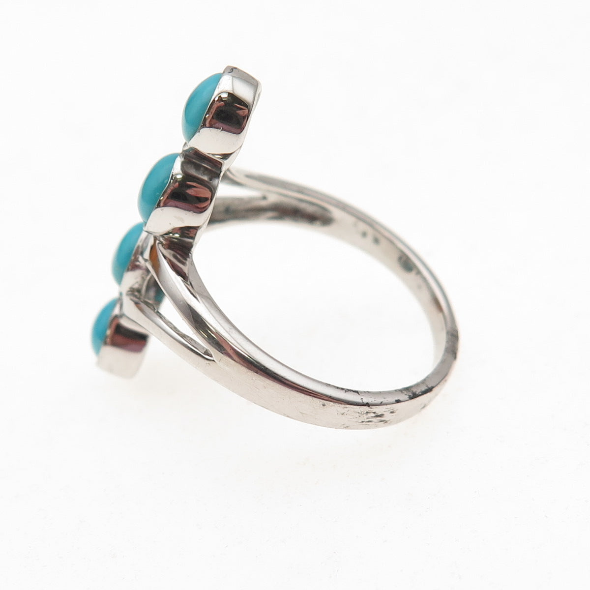 925 Sterling Silver Real Sleeping Beauty Turquoise Bypass Ring Size 8