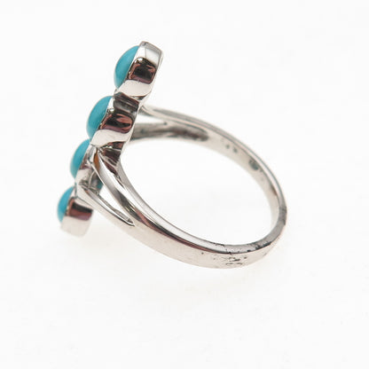 925 Sterling Silver Real Sleeping Beauty Turquoise Bypass Ring Size 8