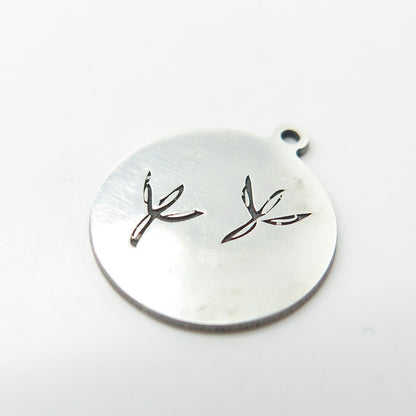 925 Sterling Silver USA Two In Town Bird Tracks Charm Pendant