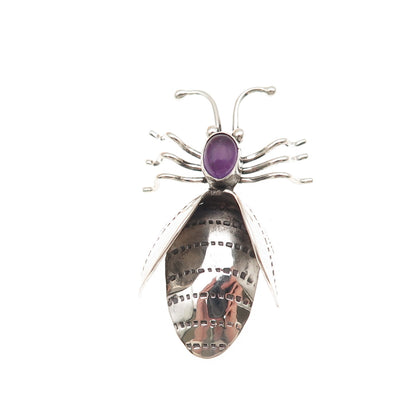 Edison Largo Navajo Old Pawn 925 Sterling Silver Vintage Amethyst Bee Pin Brooch