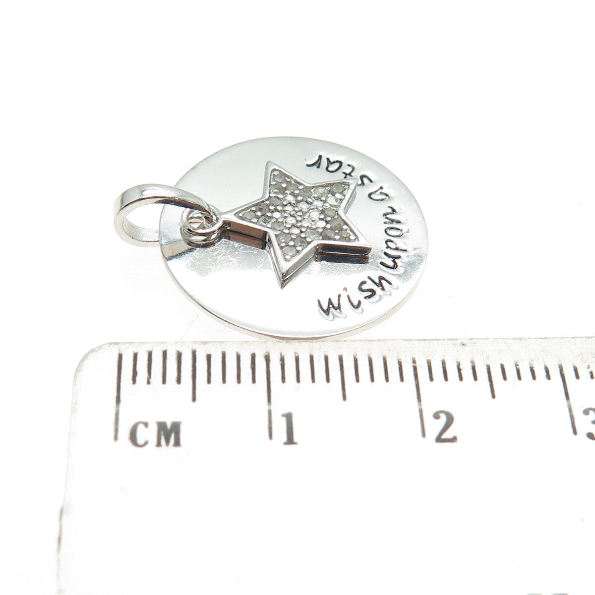HAN 925 Sterling Silver Real Round-Cut Diamond "Wish Upon A Star" Pendant