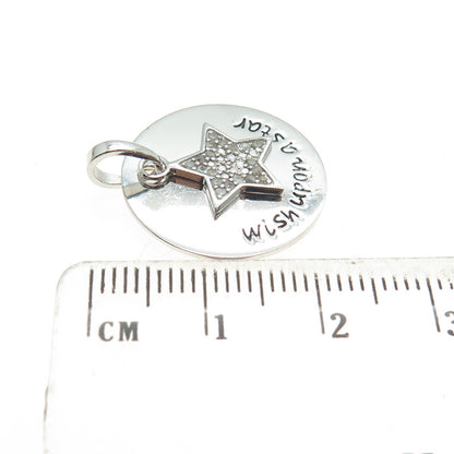 HAN 925 Sterling Silver Real Round-Cut Diamond "Wish Upon A Star" Pendant