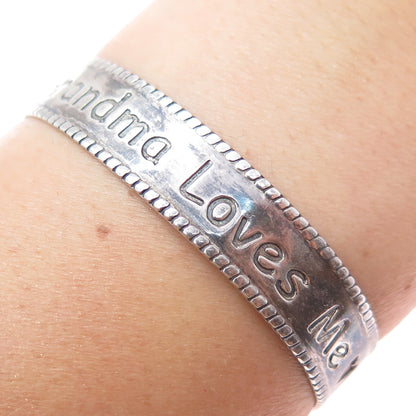 925 Sterling Vintage Grandma Loves Me Oxidized Adjustable Cuff Bracelet 5.75"