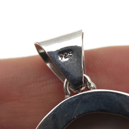 925 Sterling Silver Vintage Real MOP & Amethyst Modernist Pendant