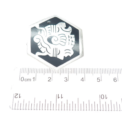 925 Sterling Silver Vintage Mexico Real Black Onyx Tribal God Pin Brooch Pendant