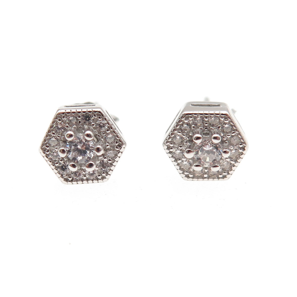 925 Sterling Silver Round-Cut C Z Stud Earrings