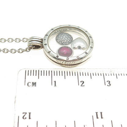 PANDORA 925 Sterling Silver Lab-Created Ruby Charm Locket Pendant Necklace 24"