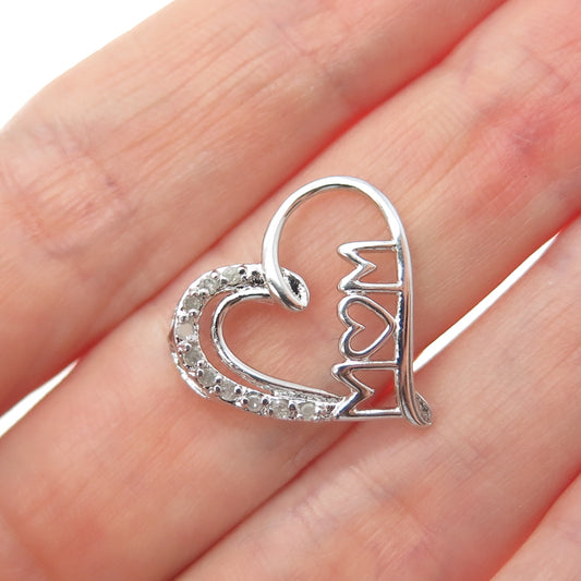CHARLES WINSTON Sterling Silver Real Diamond Mom Heart Minimalist Slide Pendant