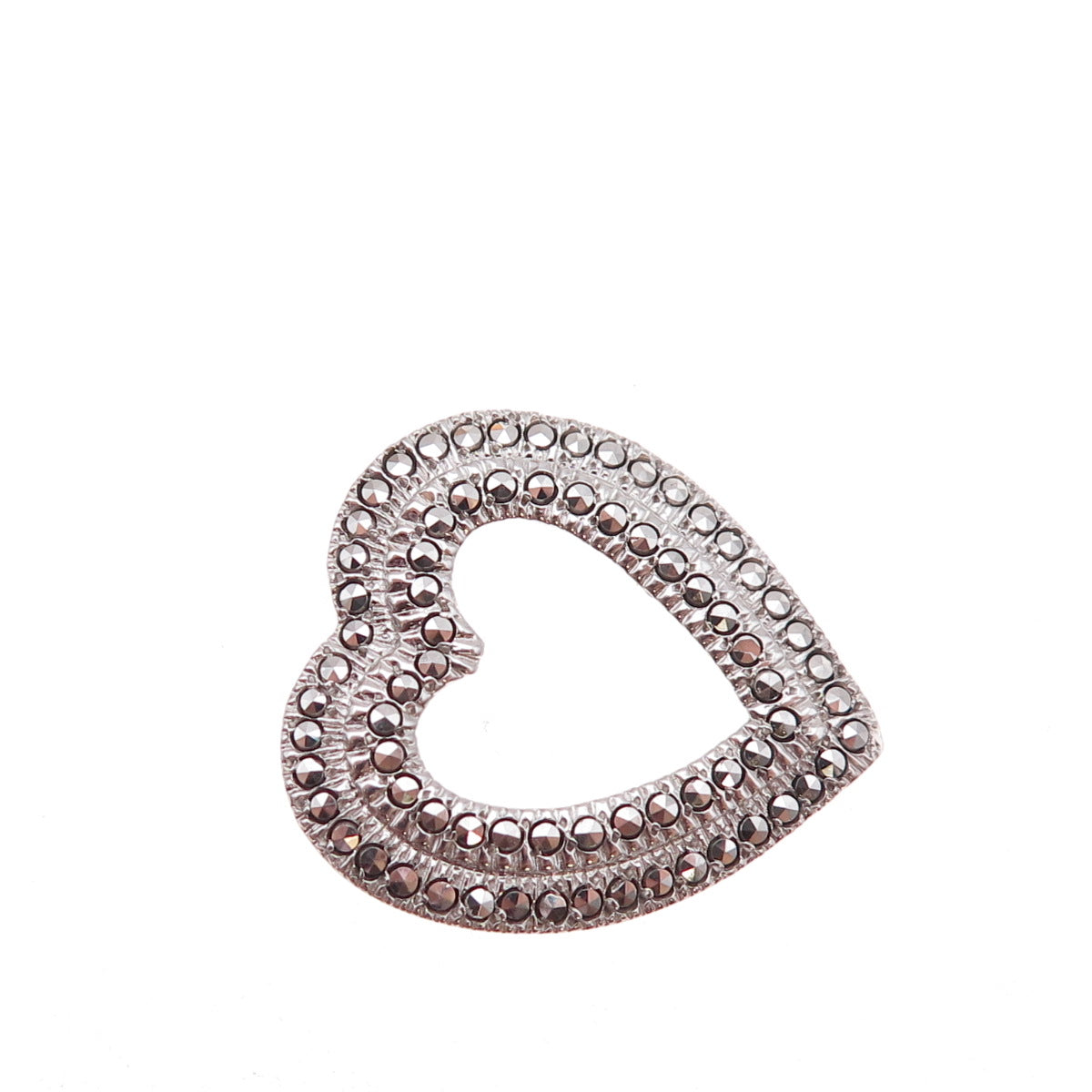 925 Sterling Silver Antique Art Deco Real Marcasite Heart Slide Charm Pendant
