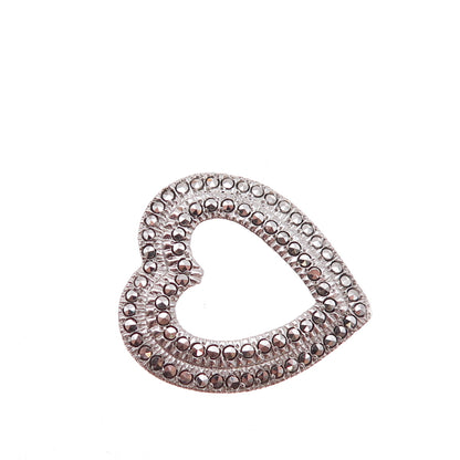 925 Sterling Silver Antique Art Deco Real Marcasite Heart Slide Charm Pendant