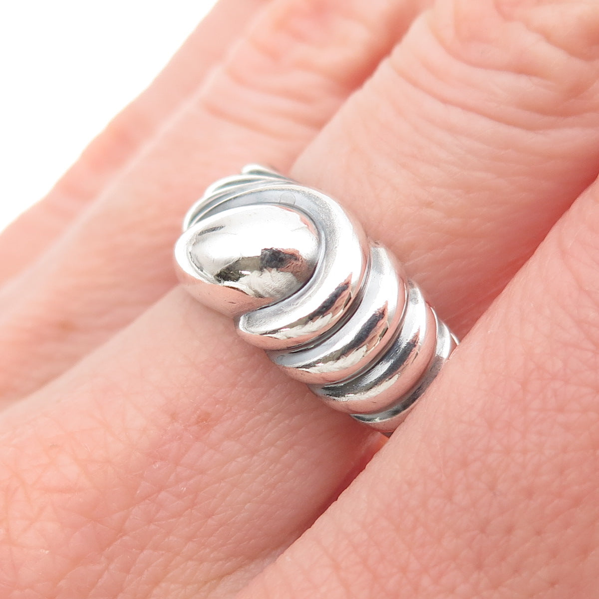 Lotus 999 Fine Silver Vintage Modernist Teardrop Oxidized Ring Size 7